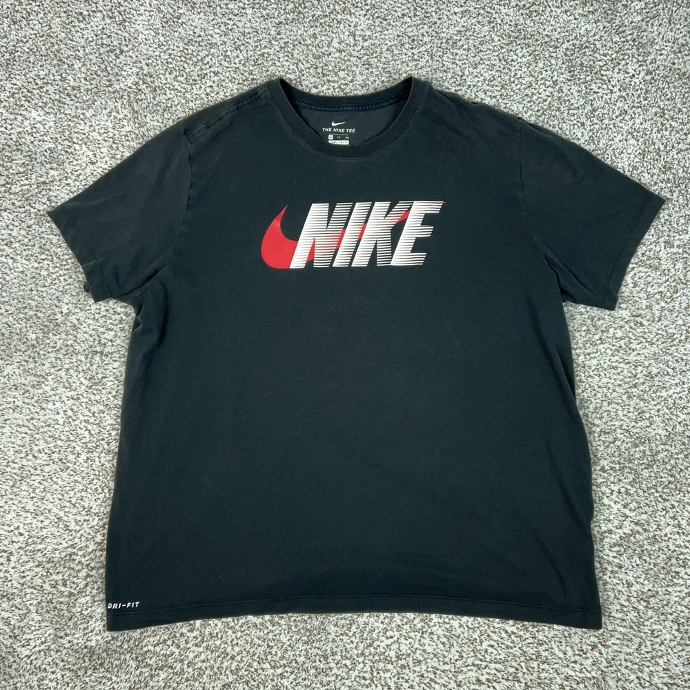 Nike Shirt Mens 2XL Black Dri-FIT‎ The Nike Tee Red Swoosh Logo Graphic Tee T
